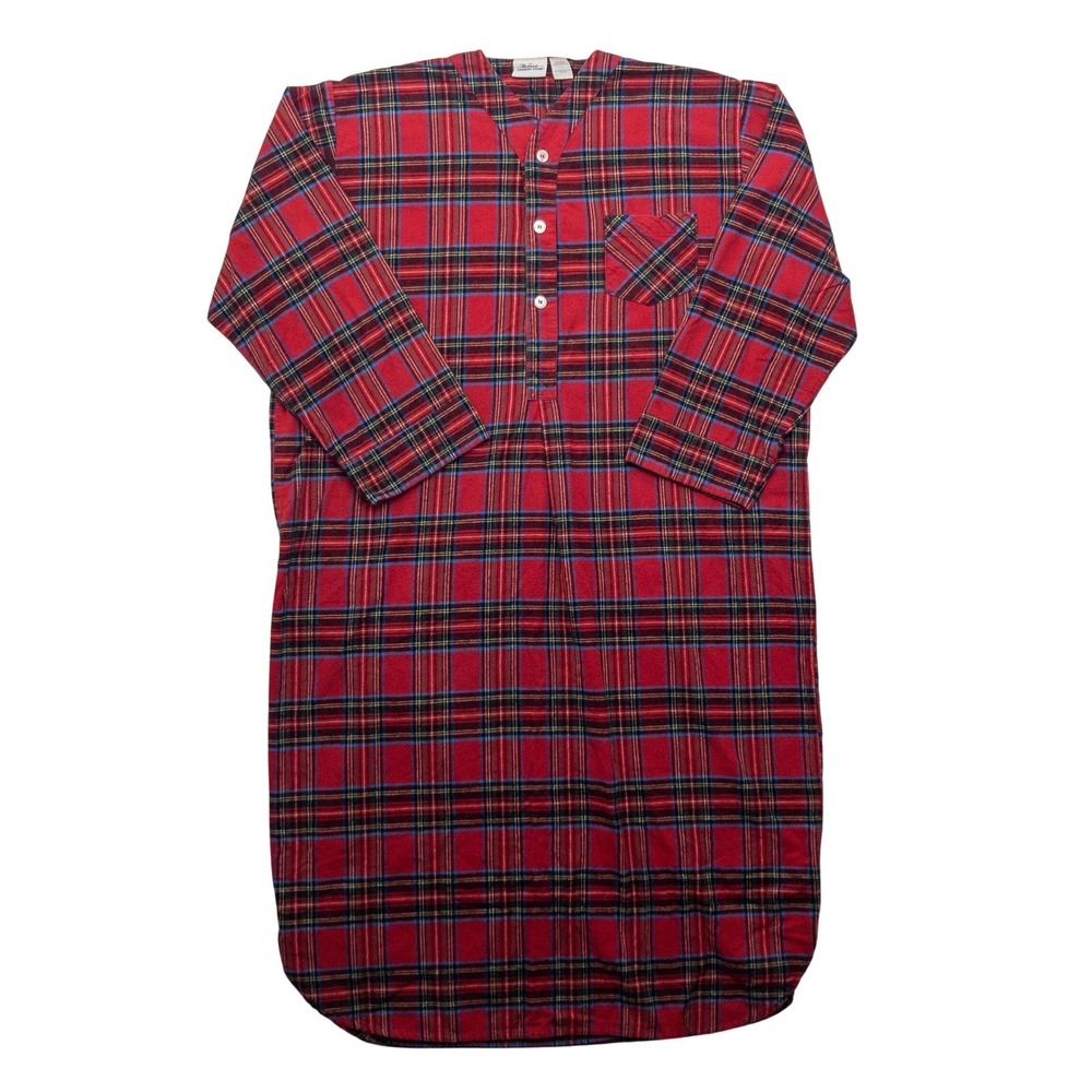 Vermont Country Store Nightgown Womens Large Red Plaid Flannel Cotton Sleepwear